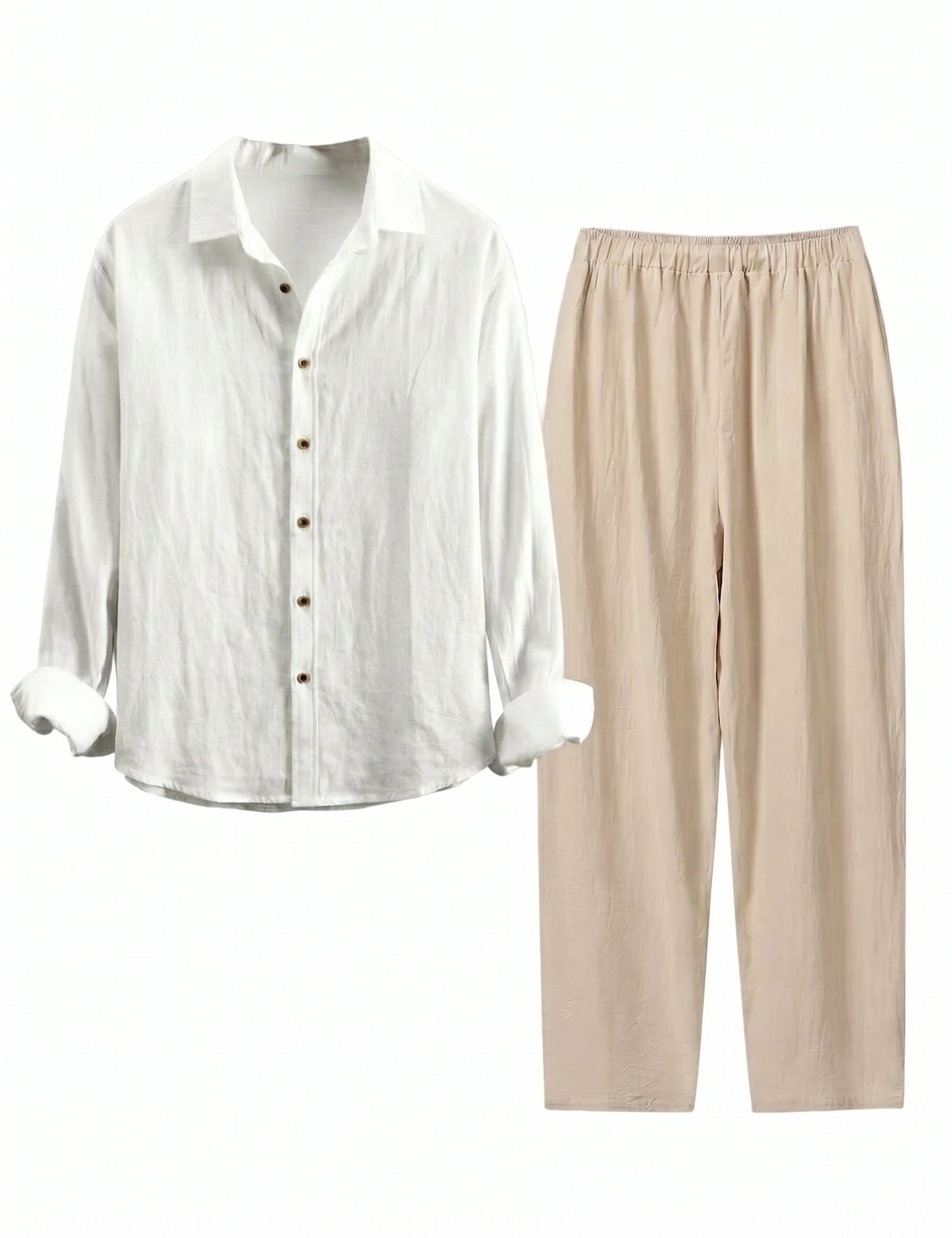 White shirt and beige pants on a white background