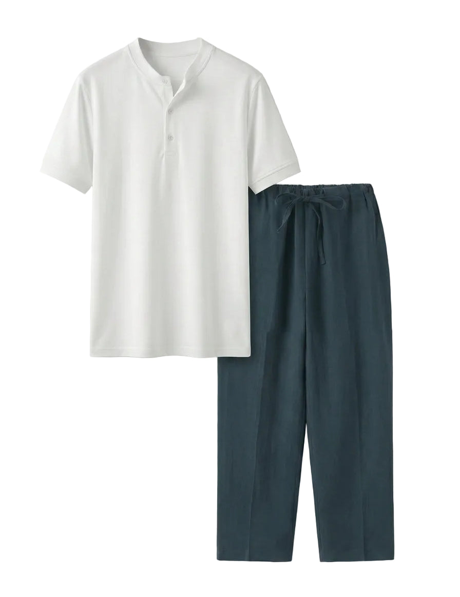 White shirt and blue pants set on a white background