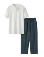 White shirt and blue pants set on a white background
