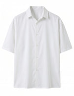 White short-sleeve button-up shirt on a white background