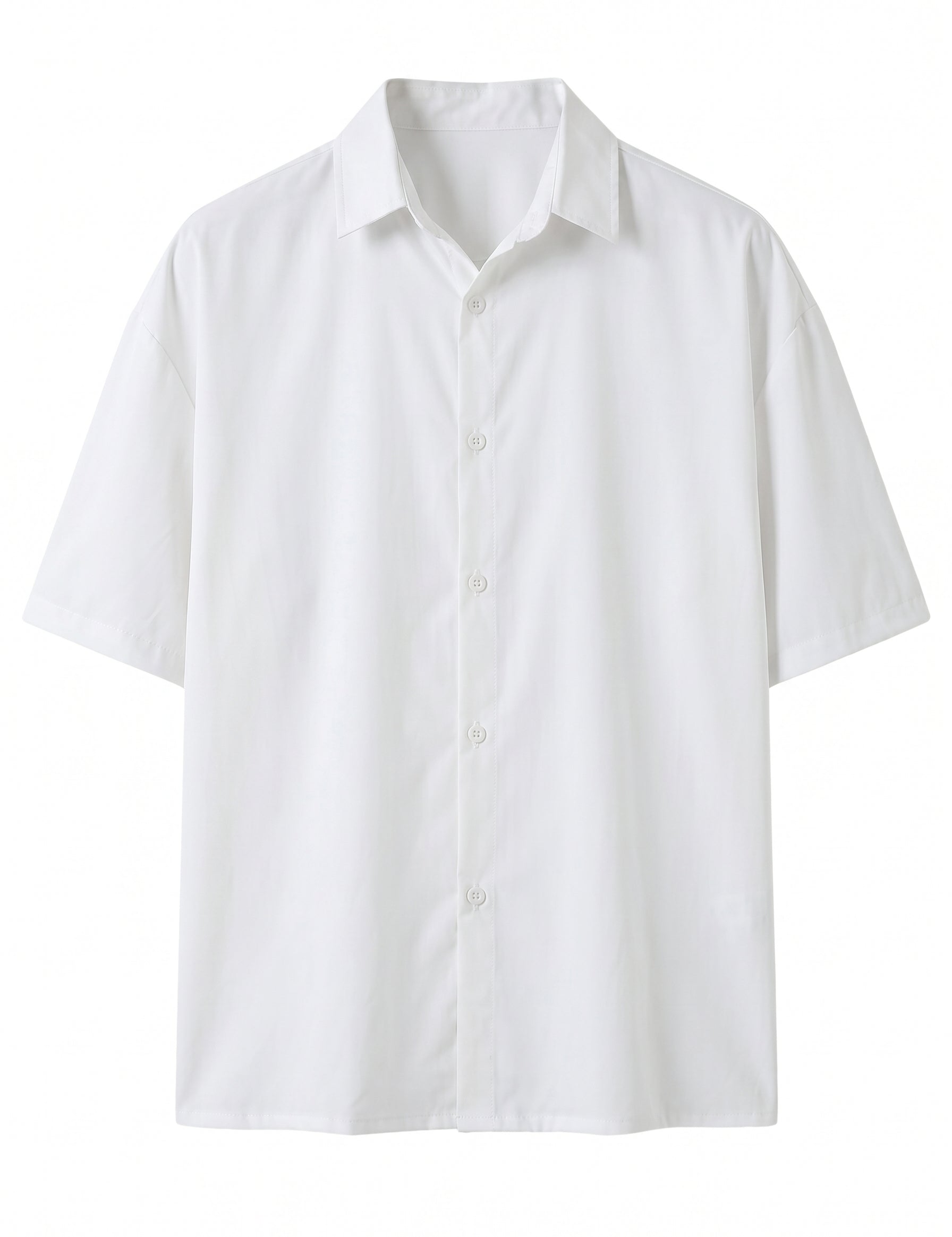 White short-sleeve button-up shirt on a white background