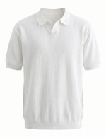 White short-sleeve ribbed sweater on a white background