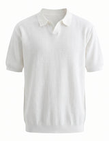 White short-sleeve ribbed sweater on a white background