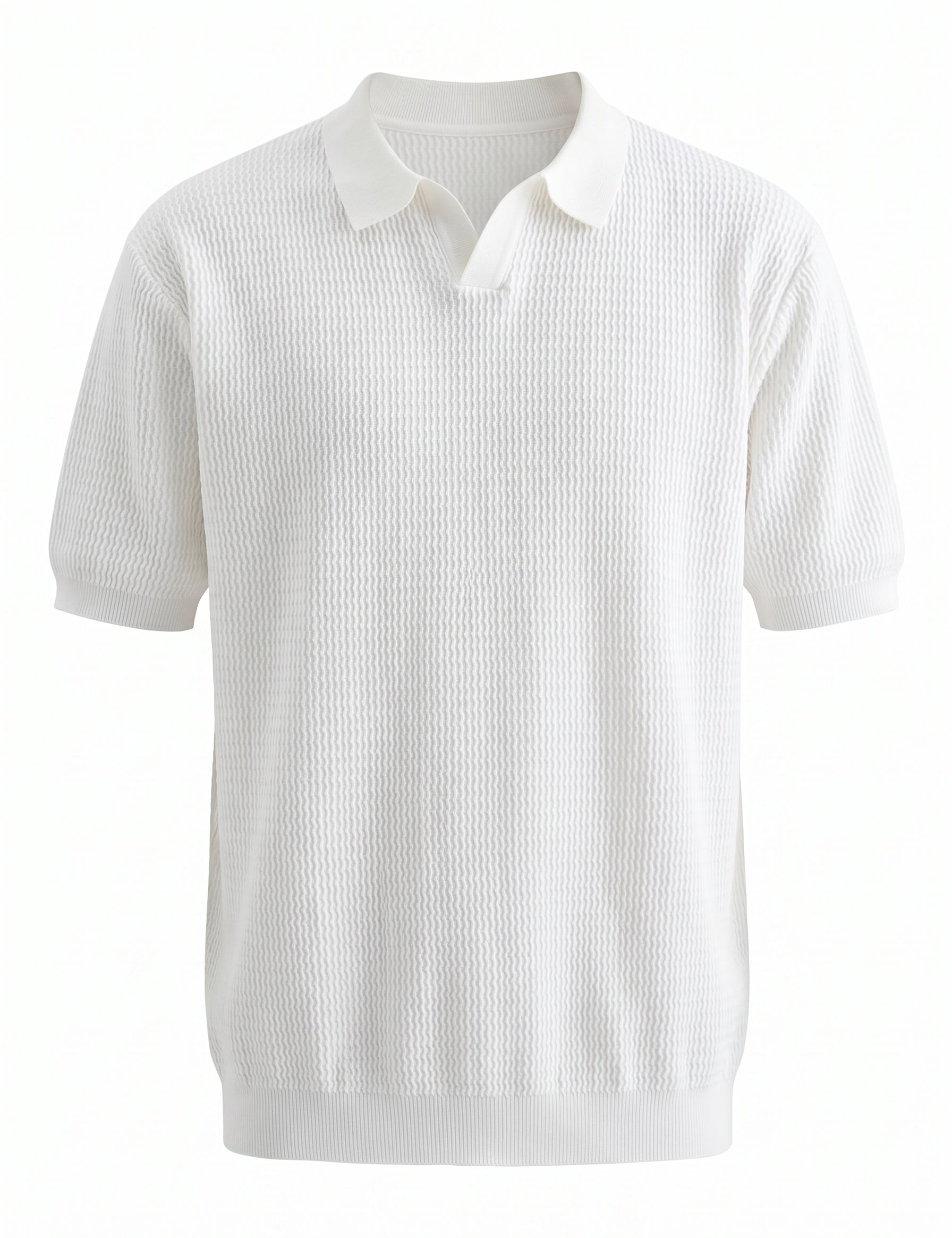 White short-sleeve ribbed sweater on a white background