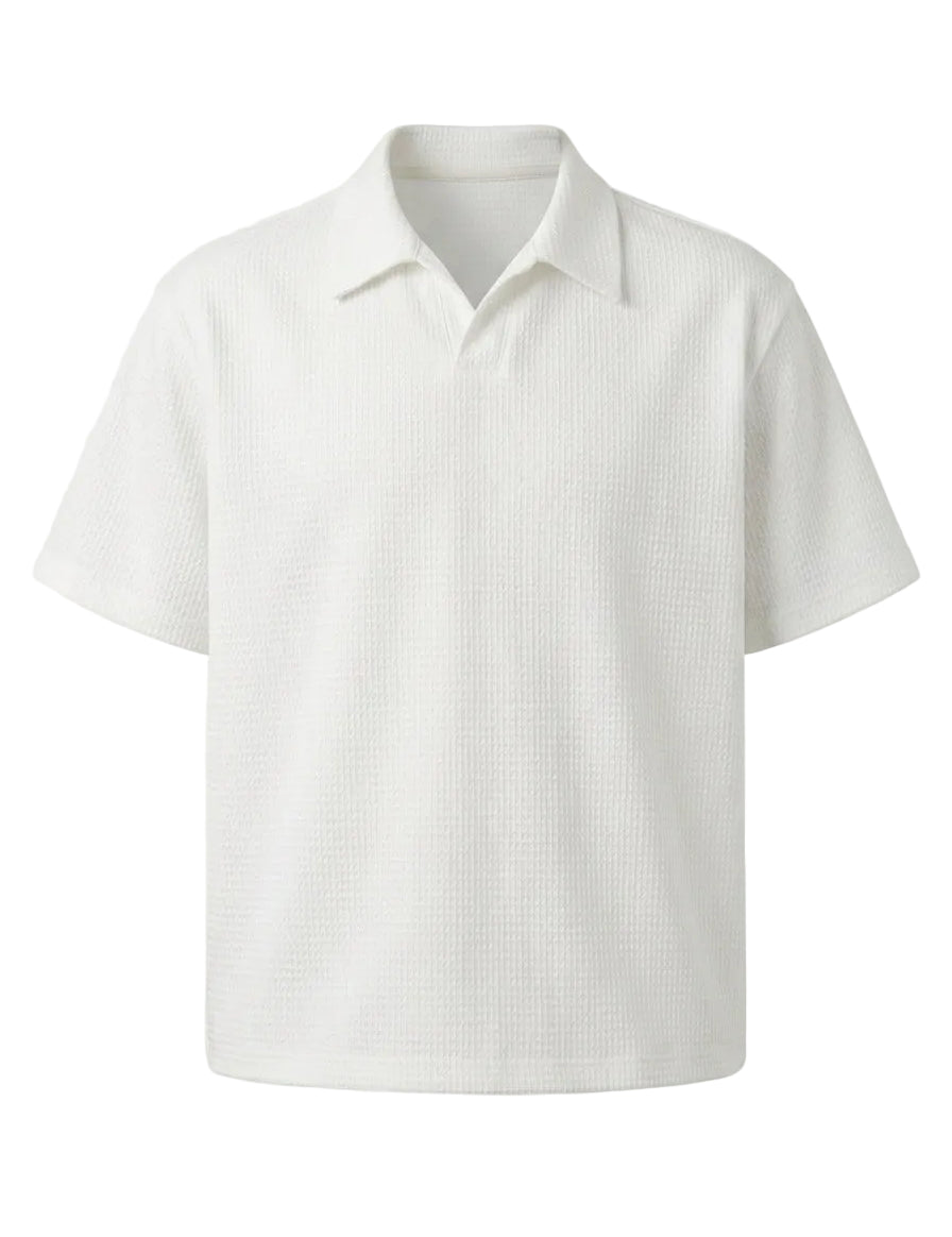 White short-sleeve shirt on a light gray background