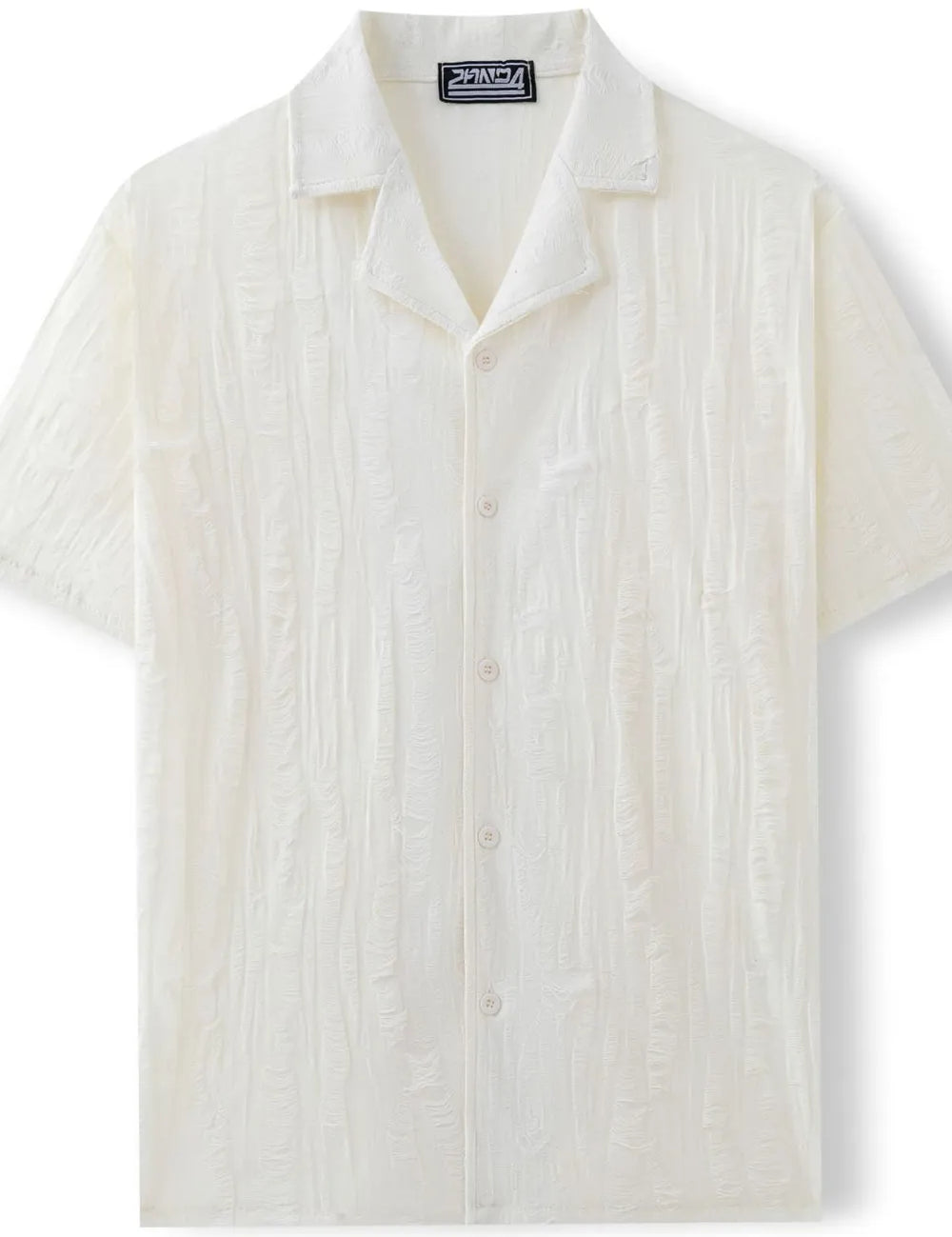 White short-sleeve shirt with a collar on a white background
