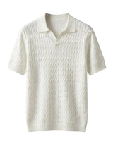 White textured polo shirt on a light gray background