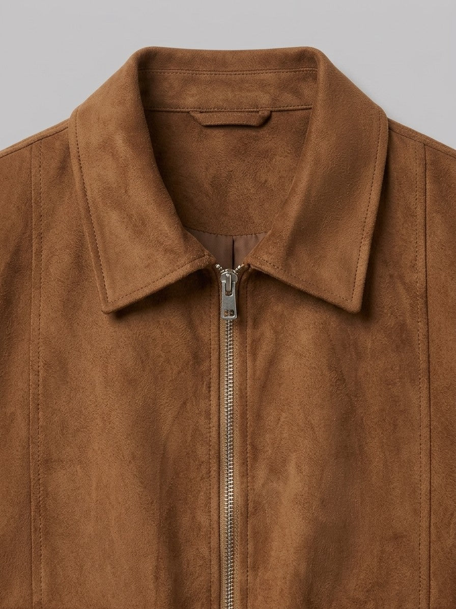 Abetone Men's Pleated-Pocket Suede Flight Jacket — brown — detail