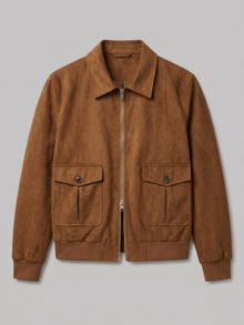 Abetone Men's Pleated-Pocket Faux Suede Flight Jacket