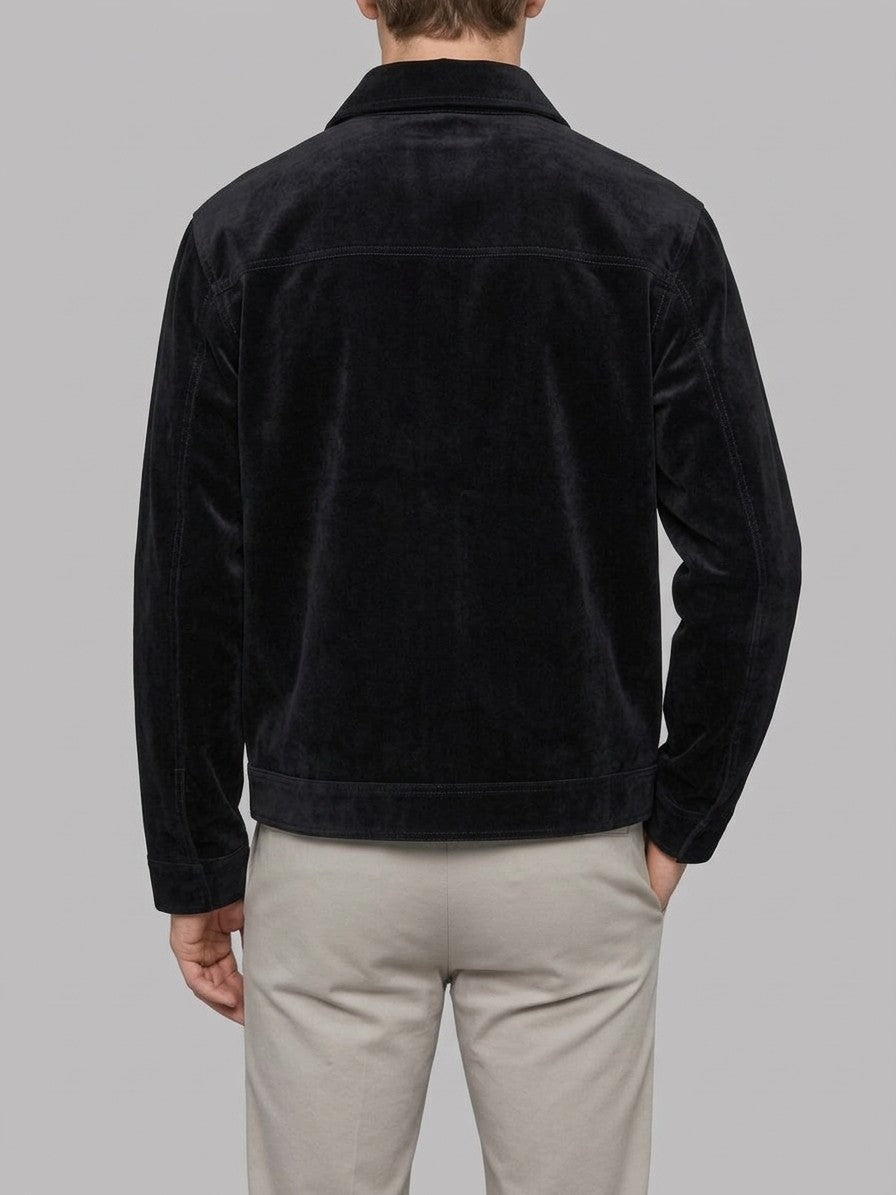 Acerra Men's Fireman-Clasp Velvet Work Jacket — black — back