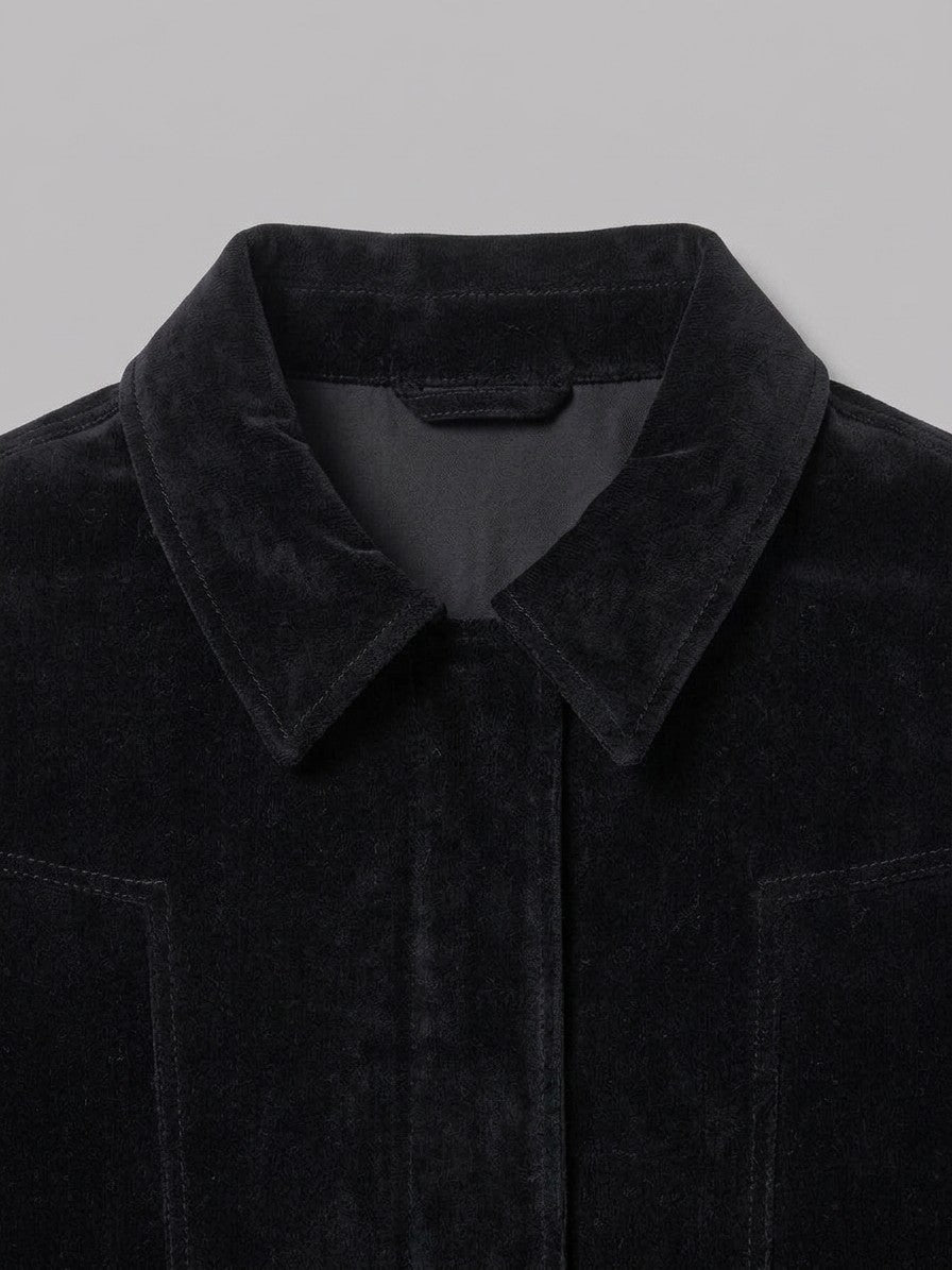 Acerra Men's Fireman-Clasp Velvet Work Jacket — black — detail-2