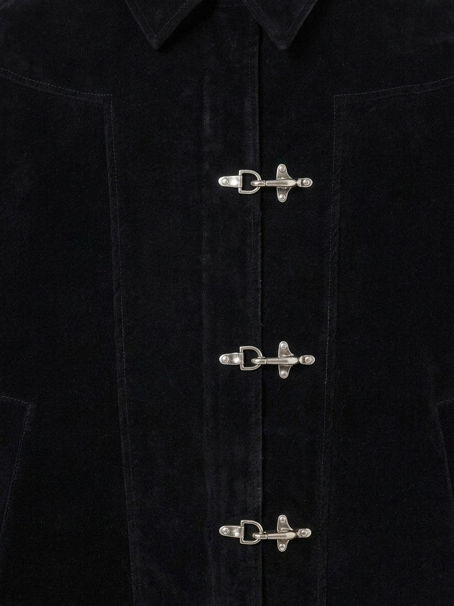 Acerra Men's Fireman-Clasp Velvet Work Jacket — black — detail