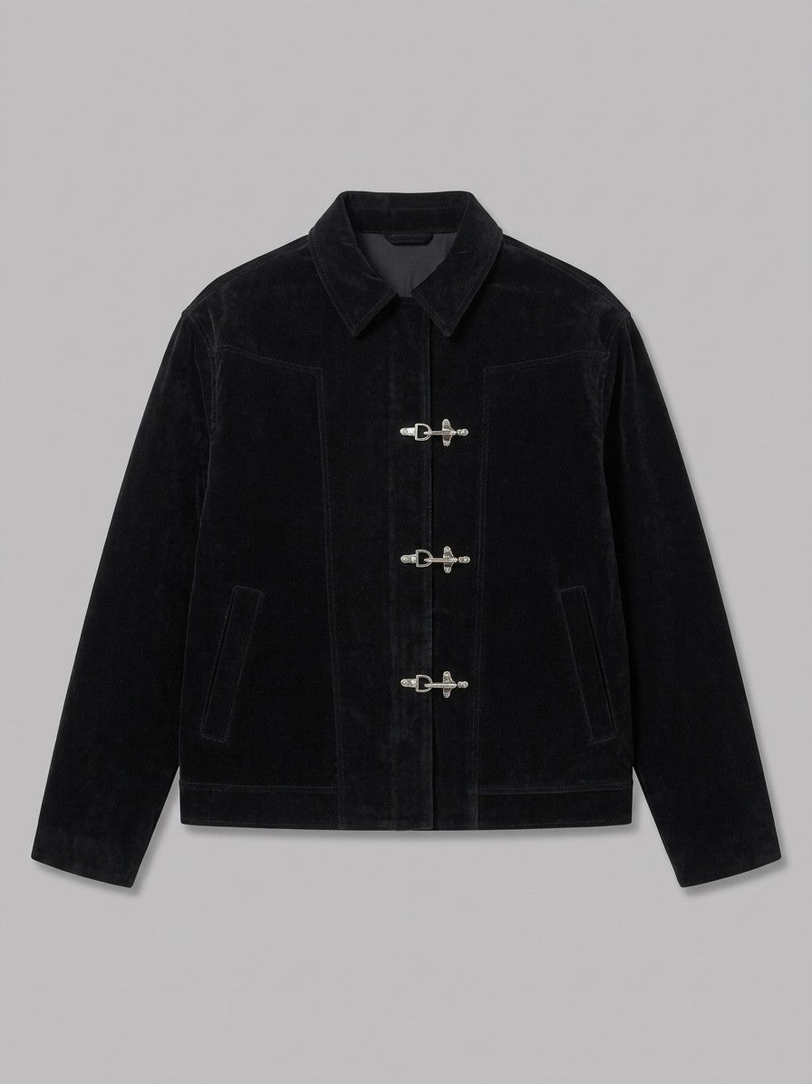Acerra Men's Fireman-Clasp Velvet Work Jacket — black — packshot