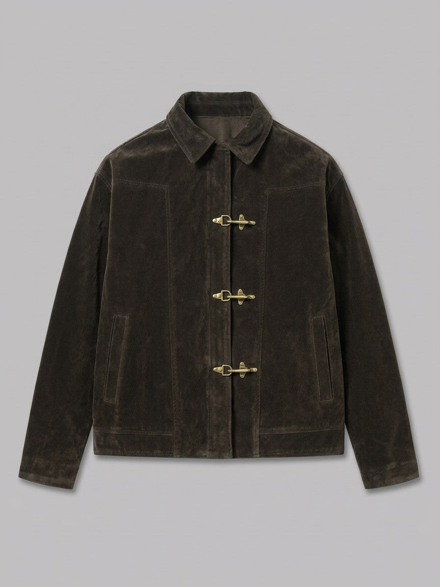 Acerra Men's Fireman-Clasp Velvet Work Jacket — darkbrown — packshot