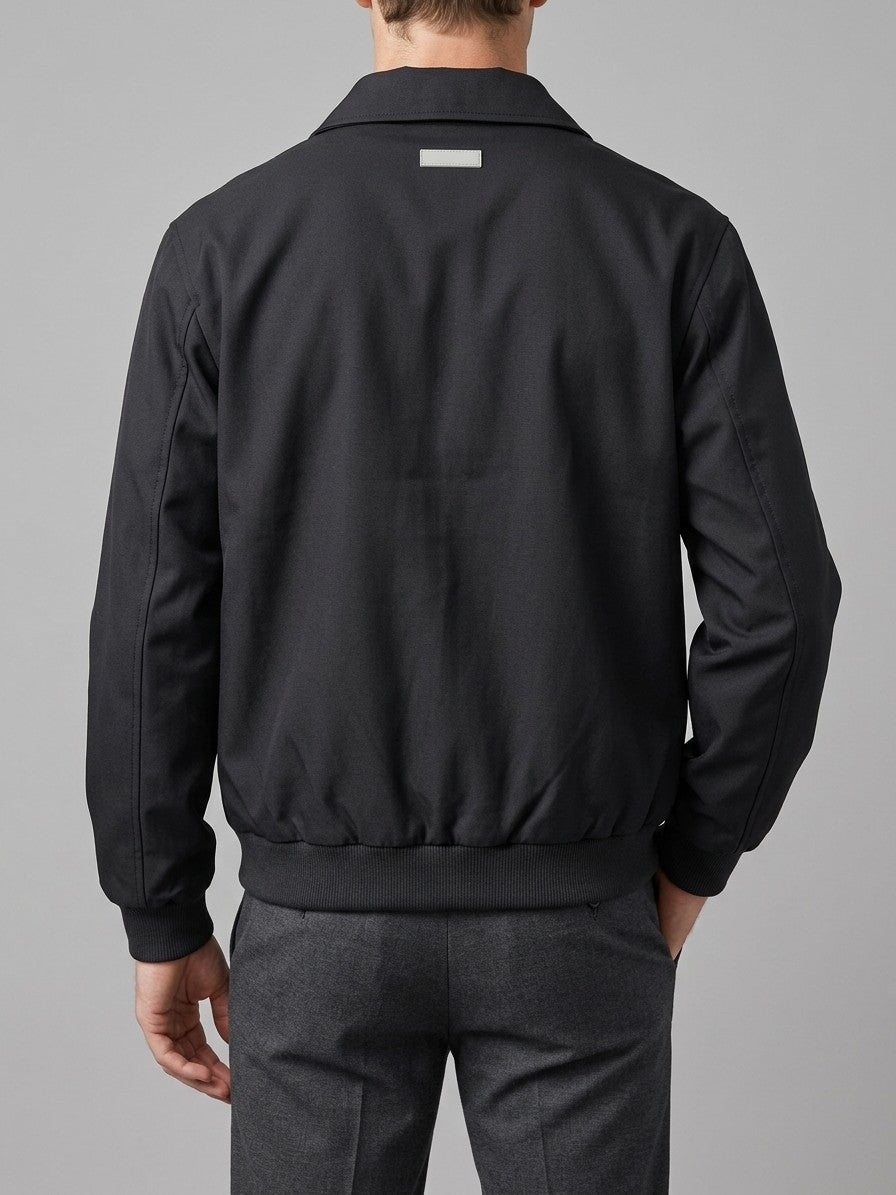 Acireale Men's Collared Snap-Tab Bomber Jacket — black — back