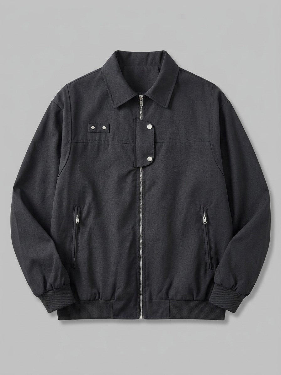 Acireale Men's Collared Snap-Tab Bomber Jacket — black — packshot
