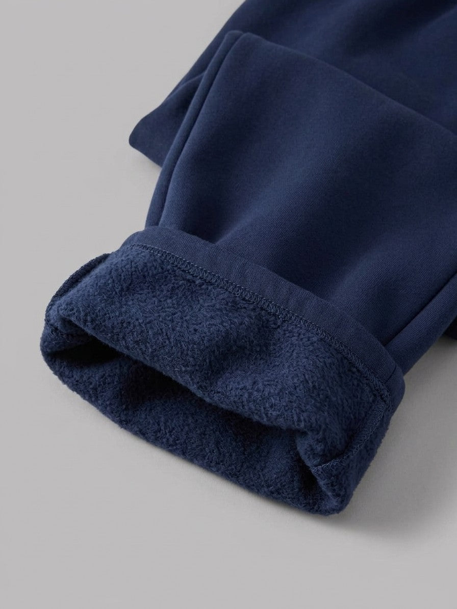 Acquapendente Men's Fleece-Lined Straight Baggy Sweatpants — navy — detail-collar