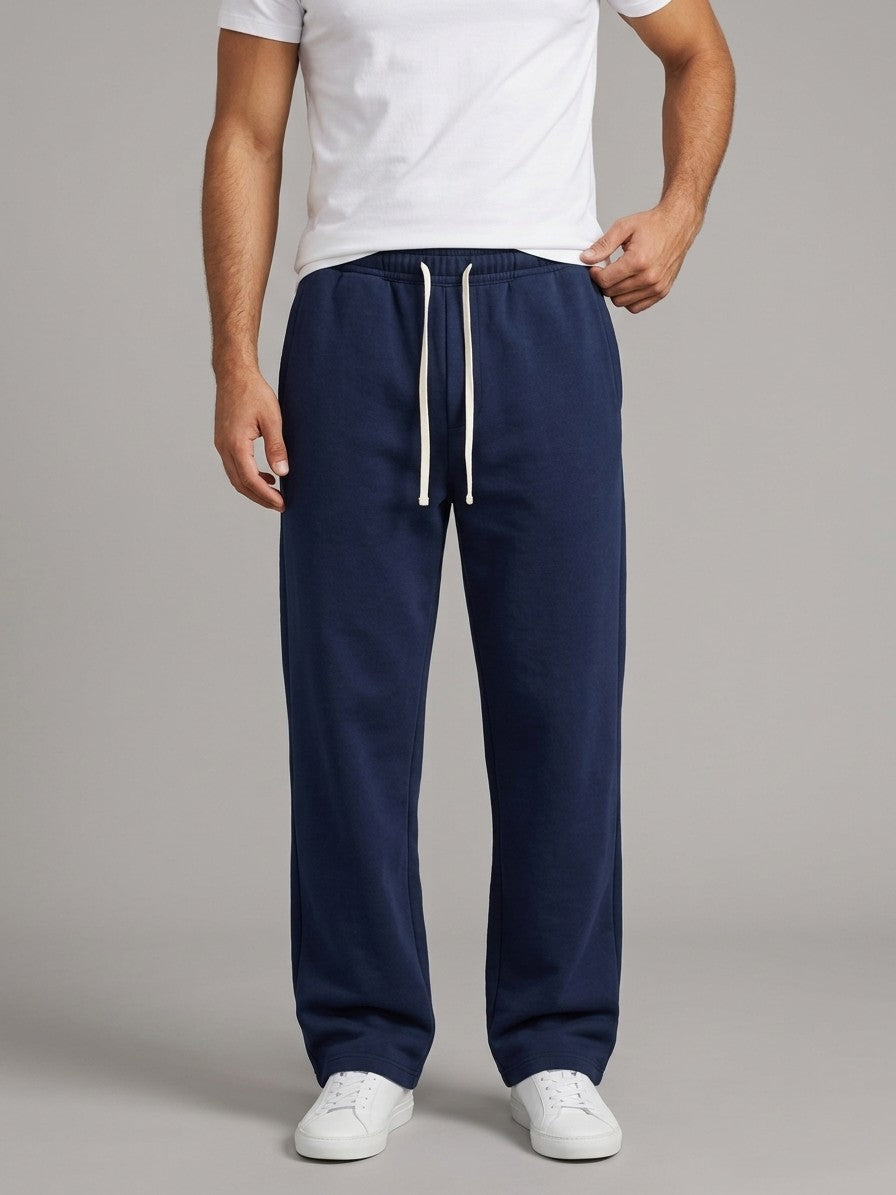 Acquapendente Men's Fleece-Lined Straight Baggy Sweatpants — navy — front