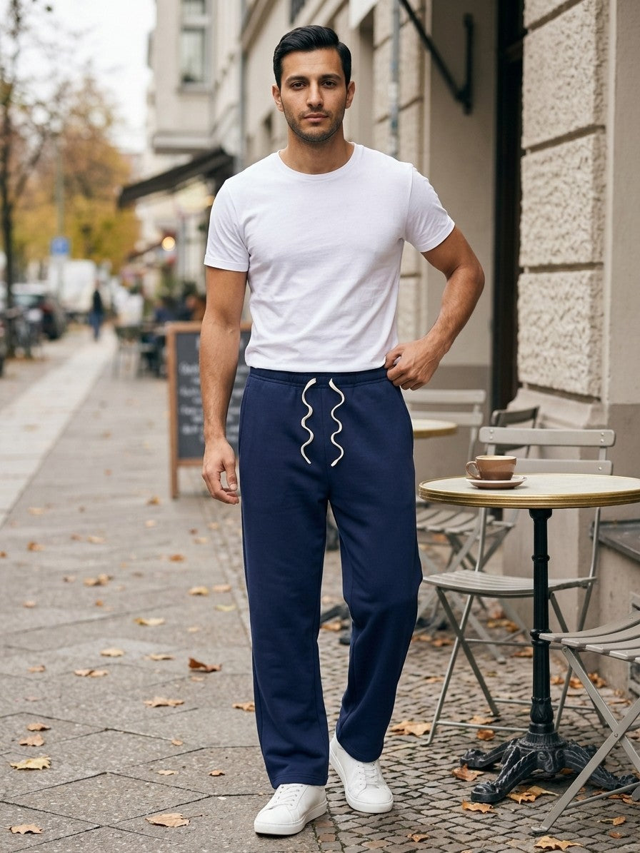 Acquapendente Men's Fleece-Lined Straight Baggy Sweatpants — navy — lifestyle
