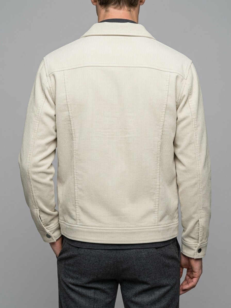 Acqui Men's Fine-Wale Corduroy Trucker Jacket — beige — back