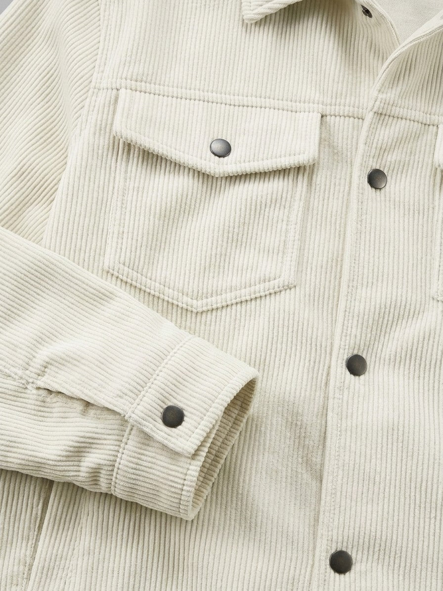Acqui Men's Fine-Wale Corduroy Trucker Jacket — beige — detail-collar