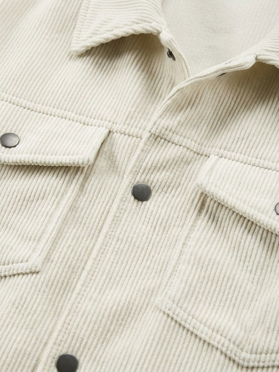 Acqui Men's Fine-Wale Corduroy Trucker Jacket — beige — detail