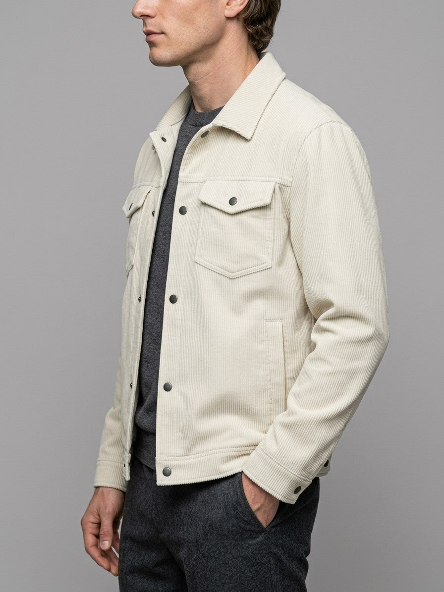Acqui Men's Fine-Wale Corduroy Trucker Jacket — beige — side