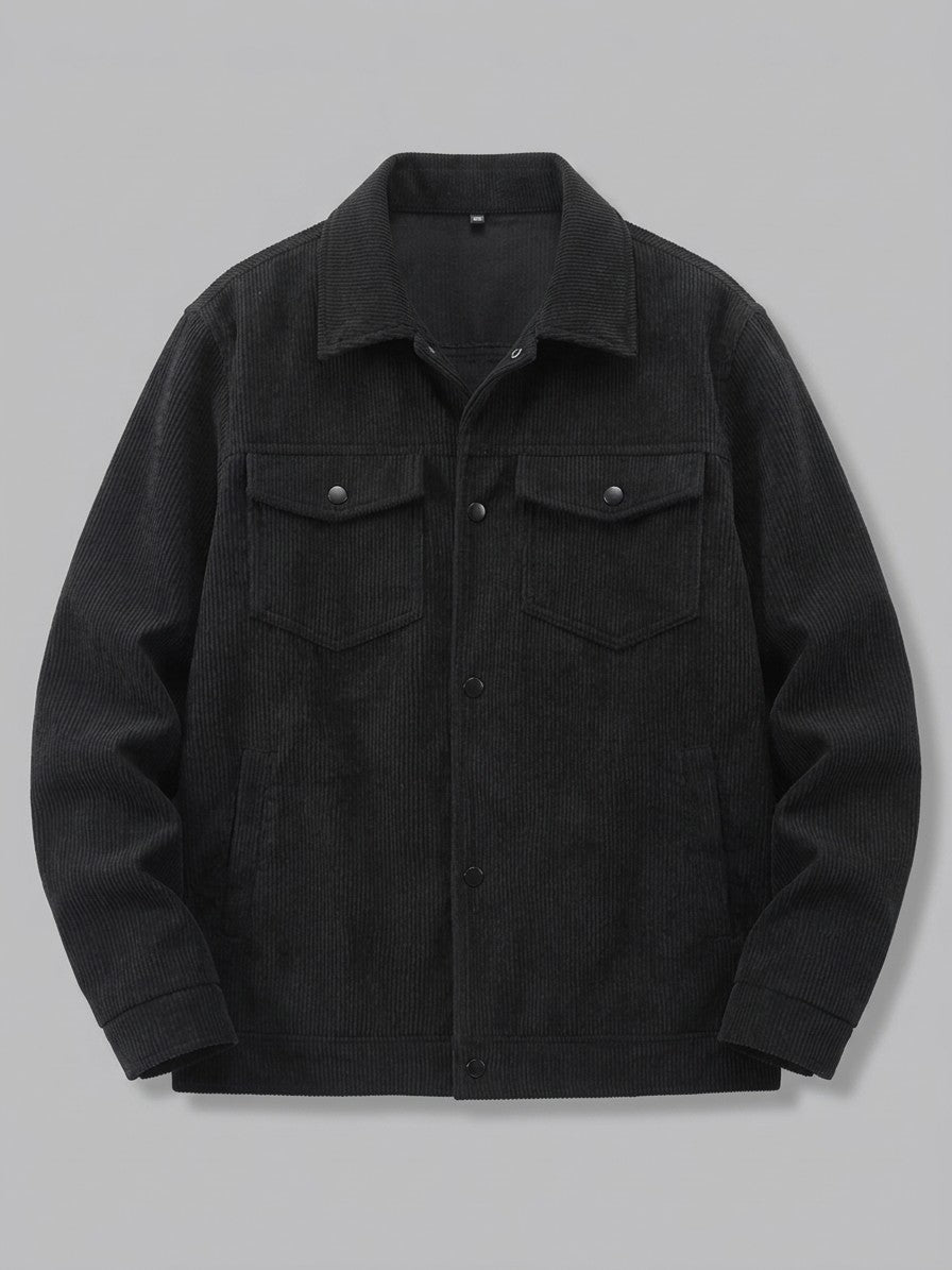 Acqui Men's Fine-Wale Corduroy Trucker Jacket — black — packshot