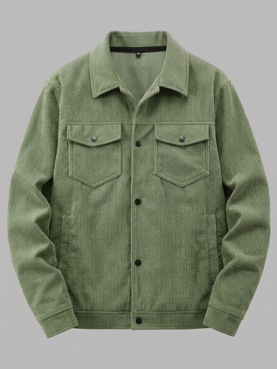 Acqui Men's Fine-Wale Corduroy Trucker Jacket — militarygreen — packshot