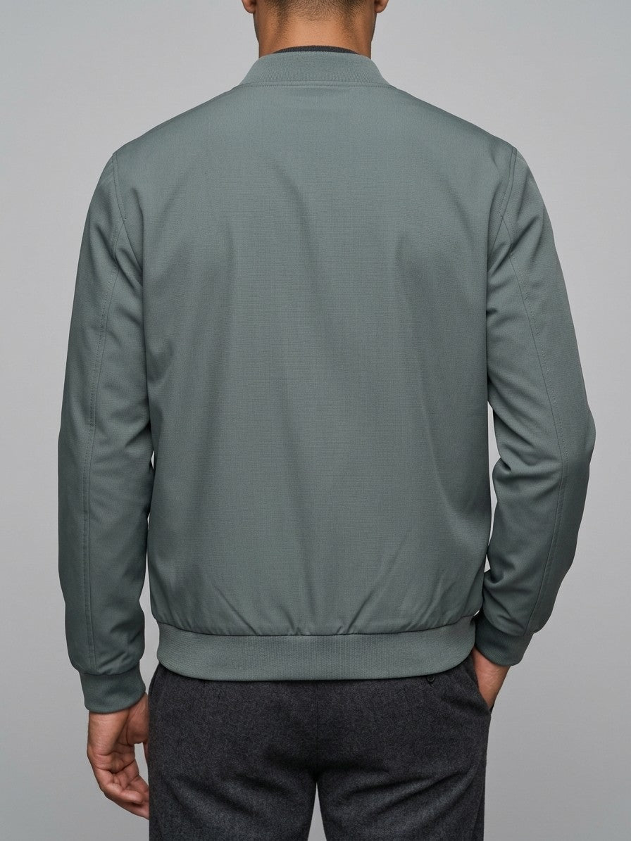 Adria Men's Minimalist Zip Bomber Jacket — graygreen — back