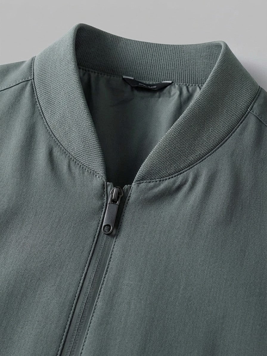 Adria Men's Minimalist Zip Bomber Jacket — graygreen — detail-2