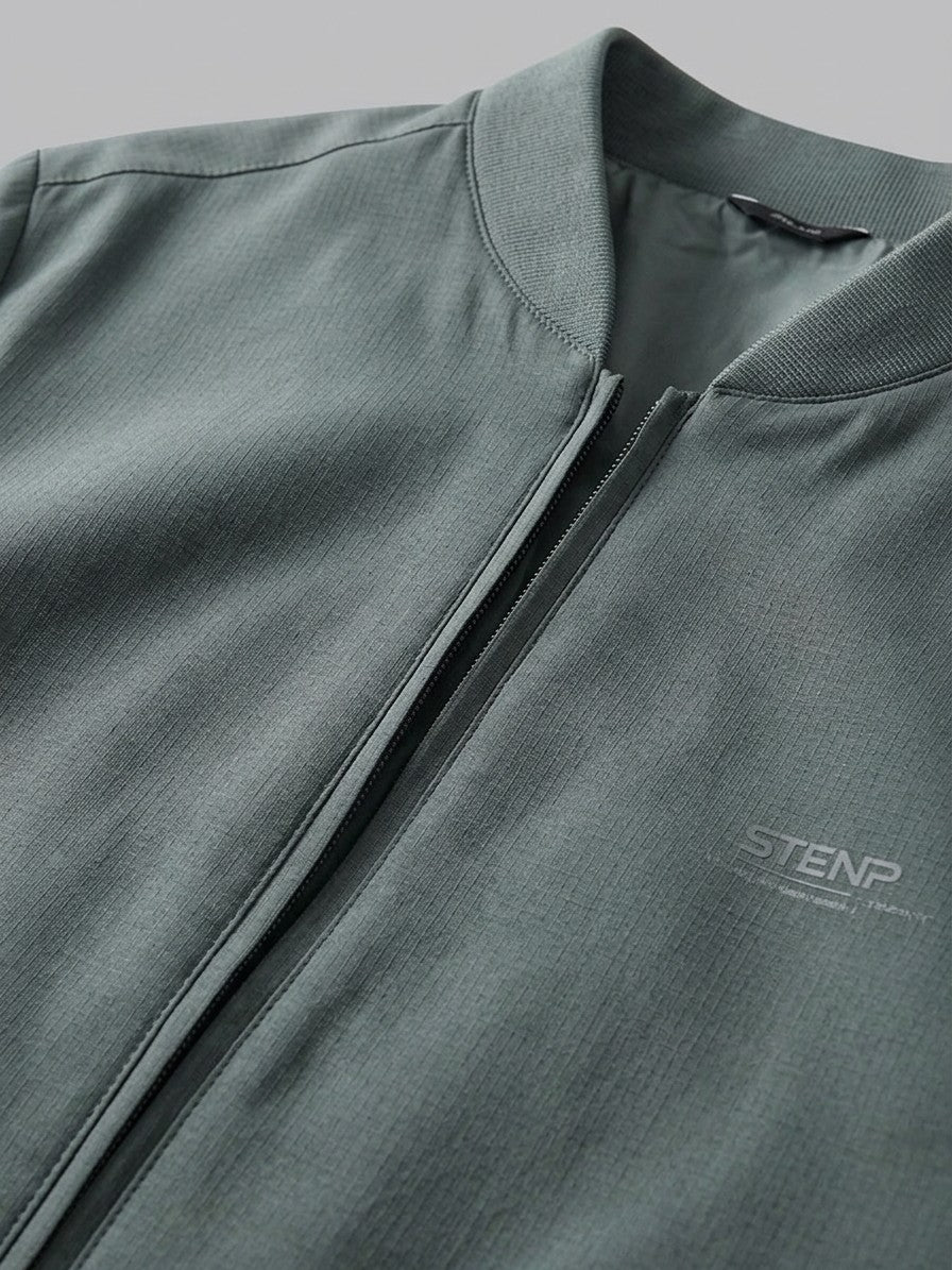 Adria Men's Minimalist Zip Bomber Jacket — graygreen — detail