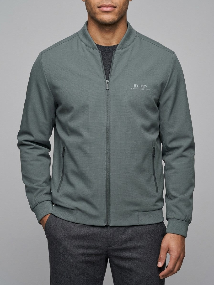 Adria Men's Minimalist Zip Bomber Jacket — graygreen — front