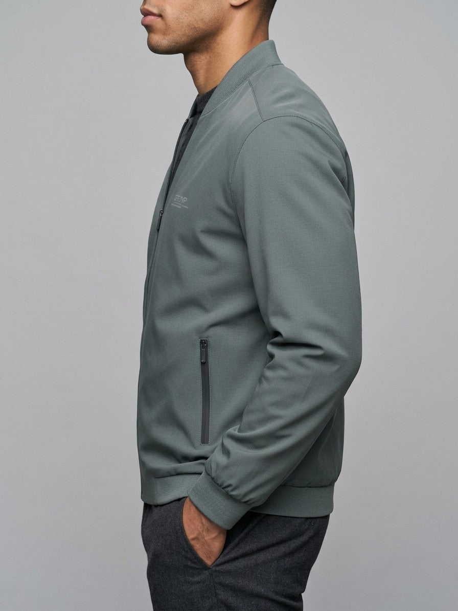 Adria Men's Minimalist Zip Bomber Jacket — graygreen — side
