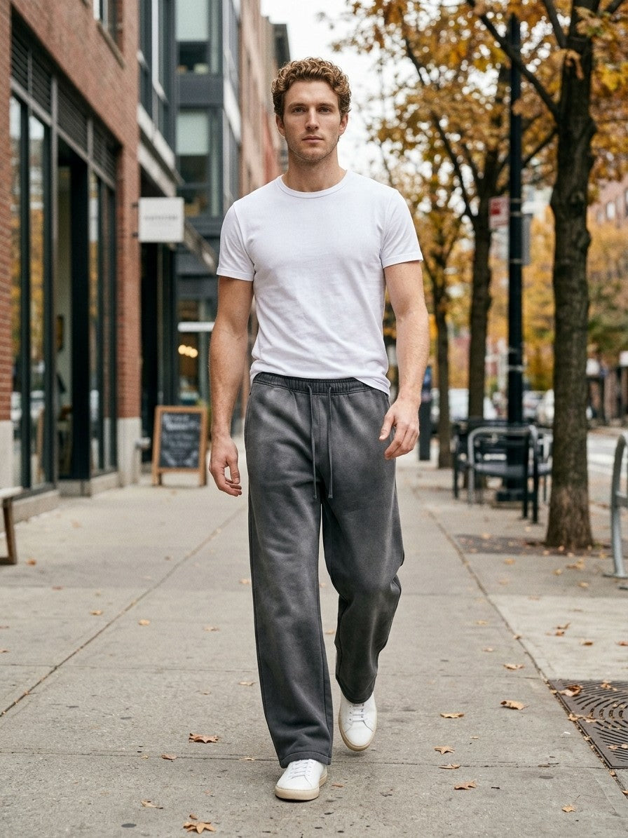 Agnone Men's Sun-Faded Wide Baggy Sweatpants — washedcharcoal — lifestyle