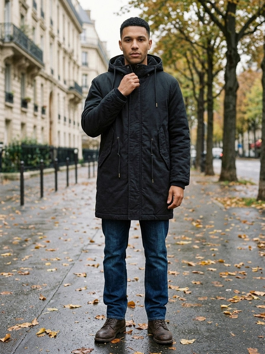Agordo Men's Sherpa-Lined M-51 Parka — black — lifestyle