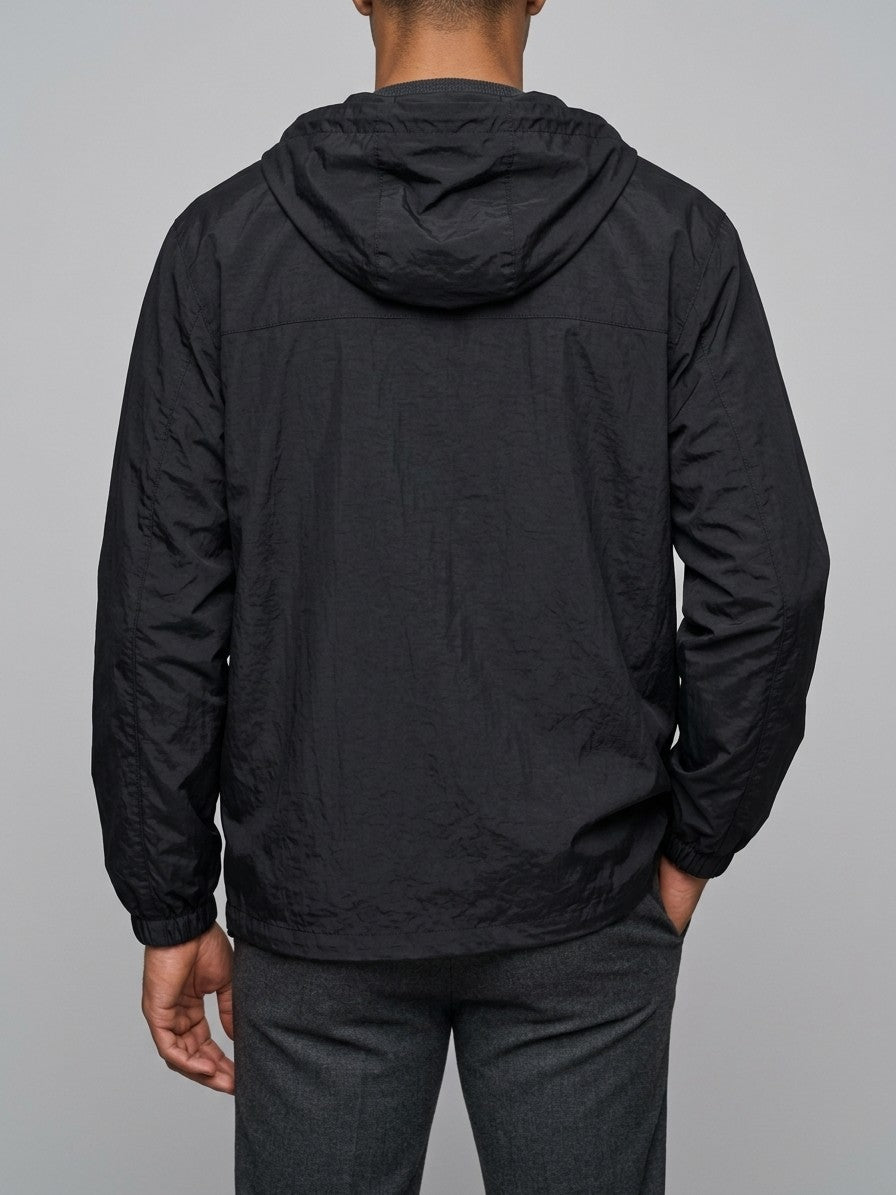 Agrigento Men's Hooded Utility Windbreaker — black — back