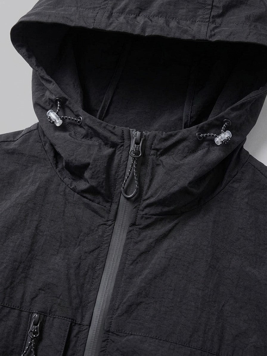 Agrigento Men's Hooded Utility Windbreaker — black — detail-2