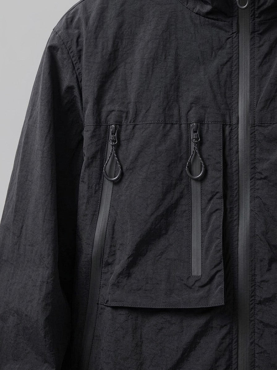 Agrigento Men's Hooded Utility Windbreaker — black — detail-collar