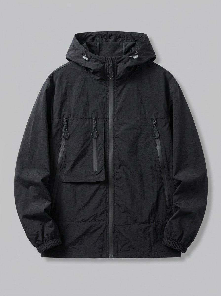 Agrigento Men's Hooded Utility Windbreaker — black — packshot
