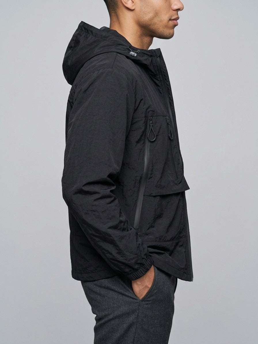 Agrigento Men's Hooded Utility Windbreaker — black — side