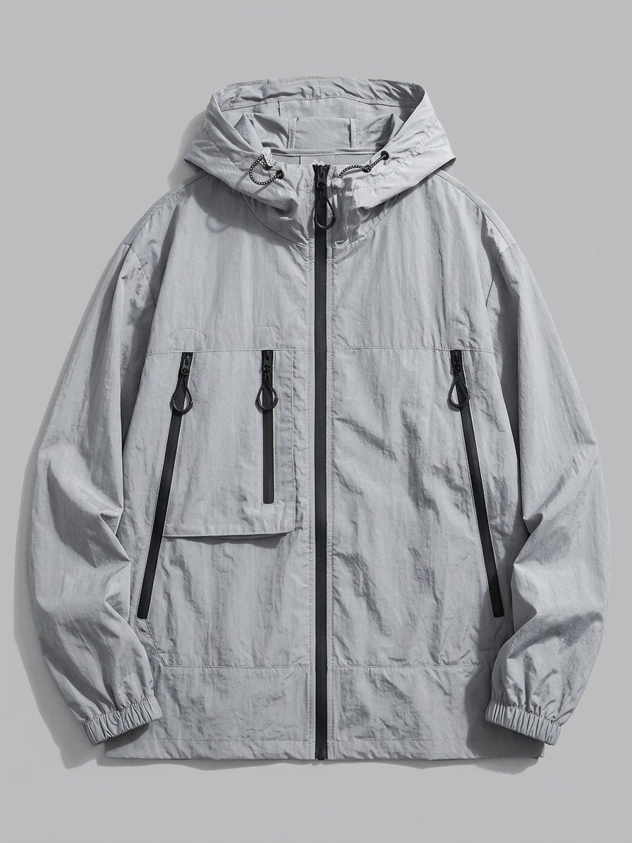 Agrigento Men's Hooded Utility Windbreaker — grey — packshot