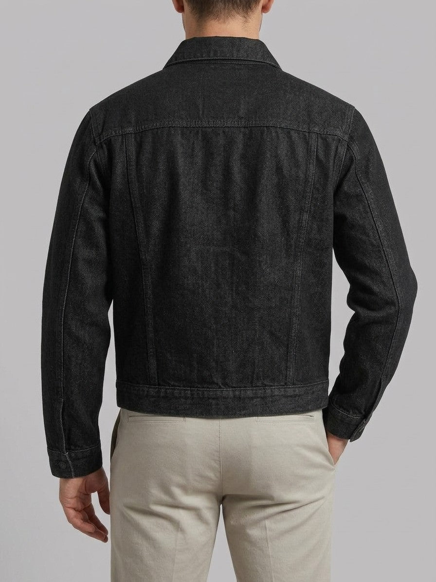 Agropoli Men's Studded Denim Trucker Jacket — black — back