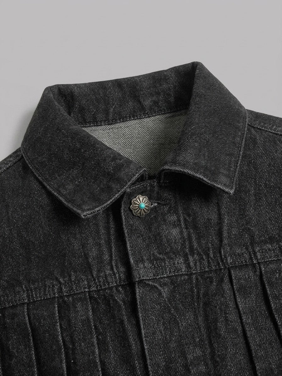 Agropoli Men's Studded Denim Trucker Jacket — black — detail-2