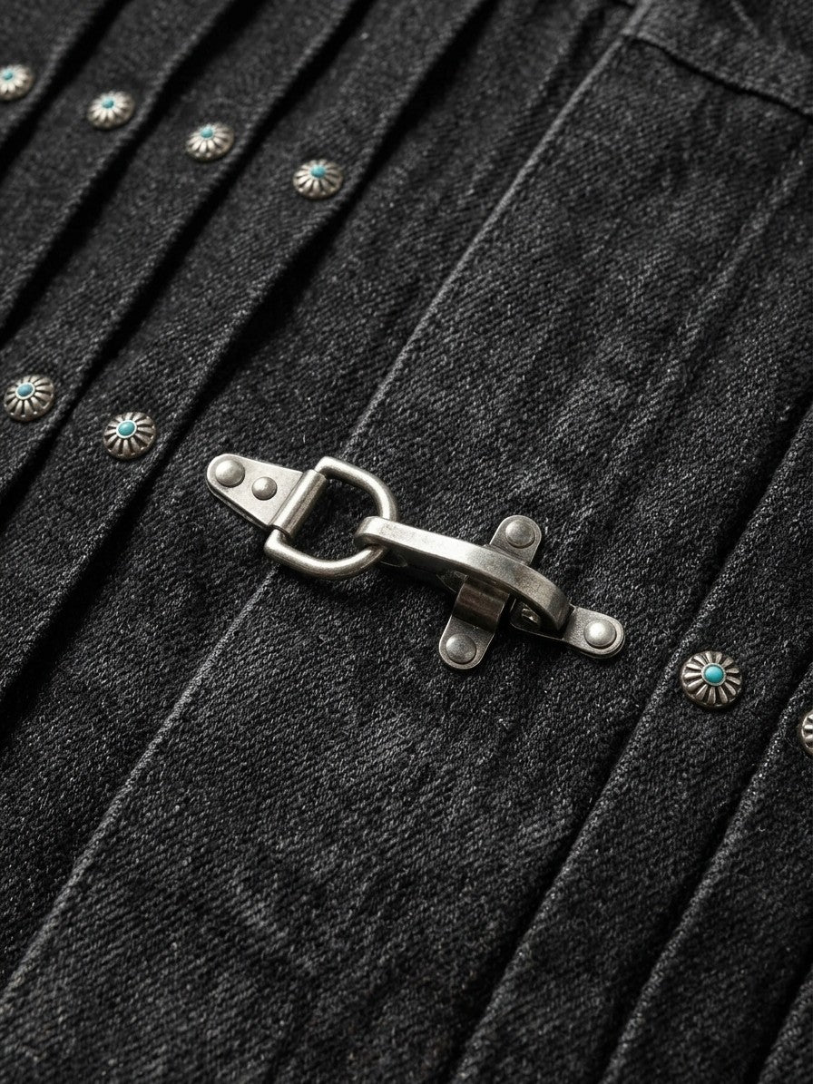 Agropoli Men's Studded Denim Trucker Jacket — black — detail