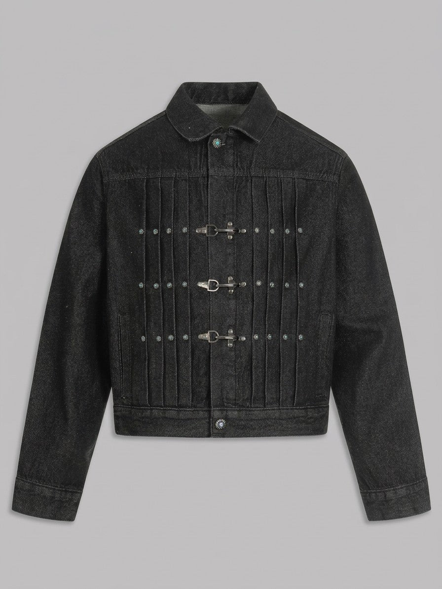 Agropoli Men's Studded Denim Trucker Jacket — black — packshot