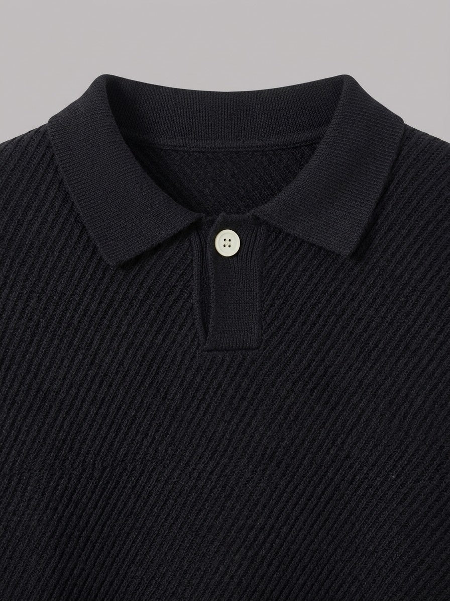 Alassio Men's Textured Knit Top — black — detail-collar