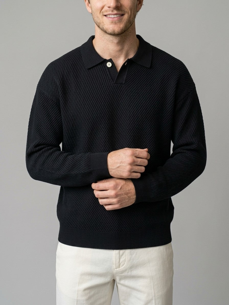 Alassio Men's Textured Knit Top — black — front