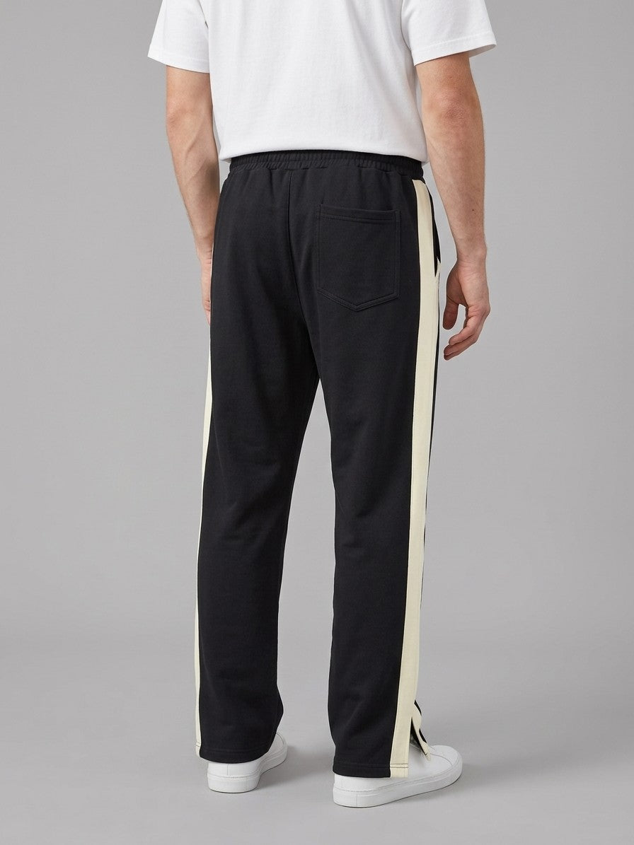 Albano Men's Split-Hem Side-Stripe Baggy Sweatpants — black — back