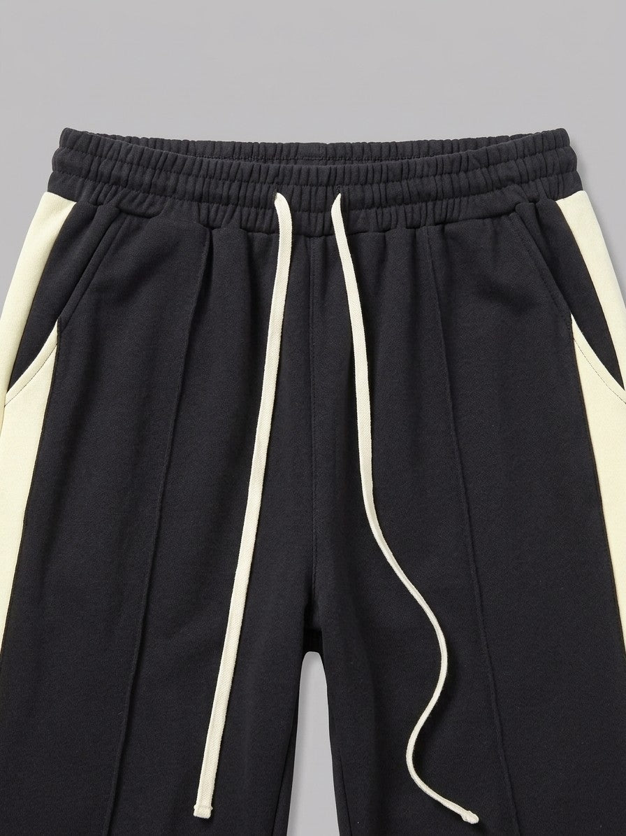 Albano Men's Split-Hem Side-Stripe Baggy Sweatpants — black — detail-collar